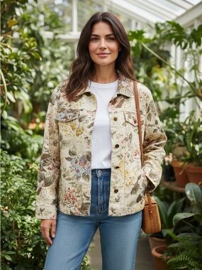 Floral Quilted Jean Jacket - Cream Multi 16-18 Linen Spring Easter